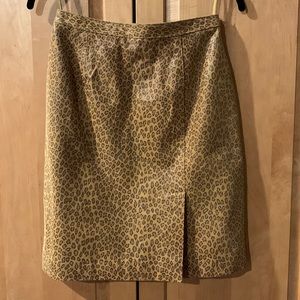 Vintage leather leopard print pencil skirt